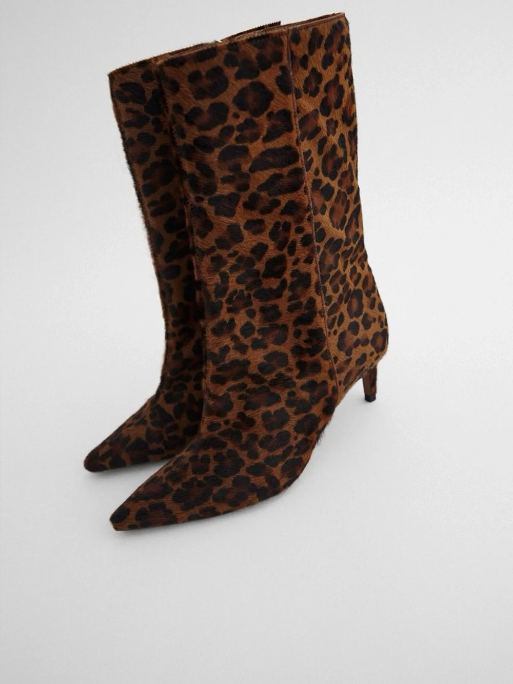 Zara Leopard Animal Print Leather Heeled Ankle Boots size 40